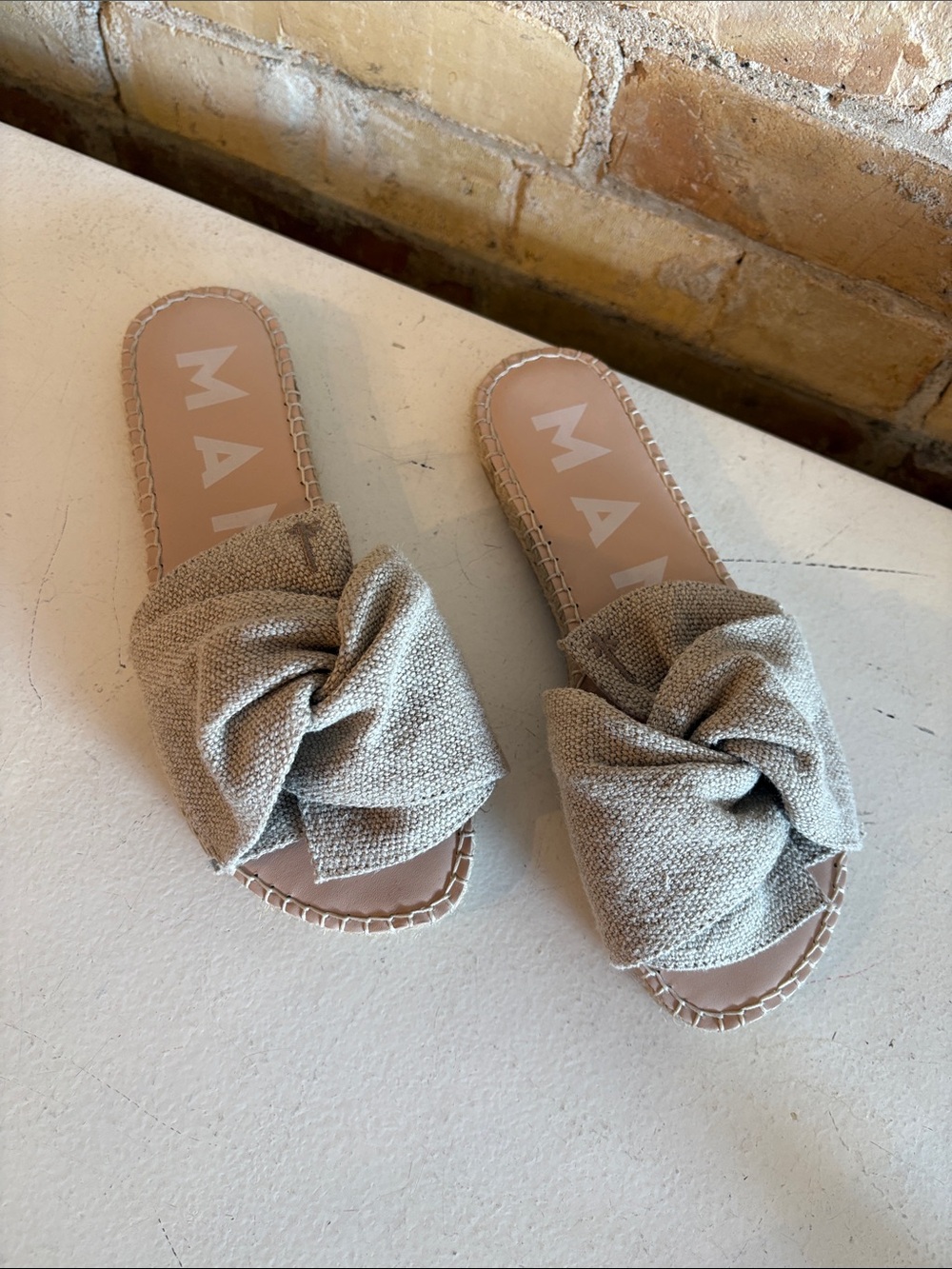 Manebi Knotted Slide Sandals in Light Beige